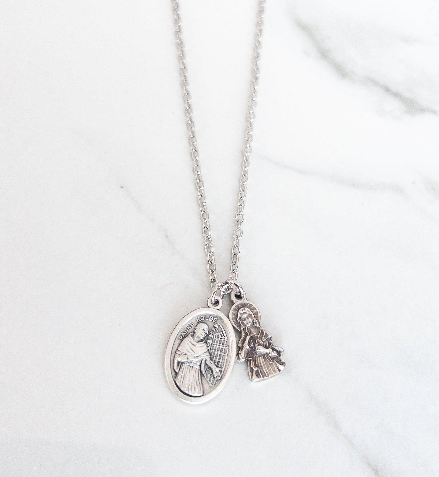 St Maximilian Kolbe & Immaculate Heart of Mary Necklace