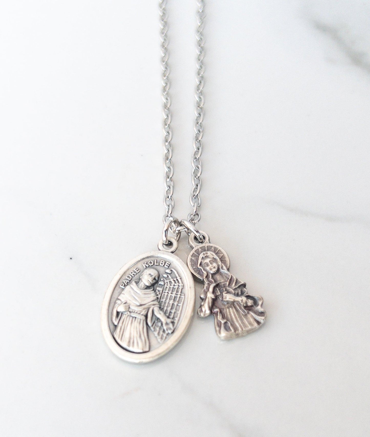 St Maximilian Kolbe & Immaculate Heart of Mary Necklace