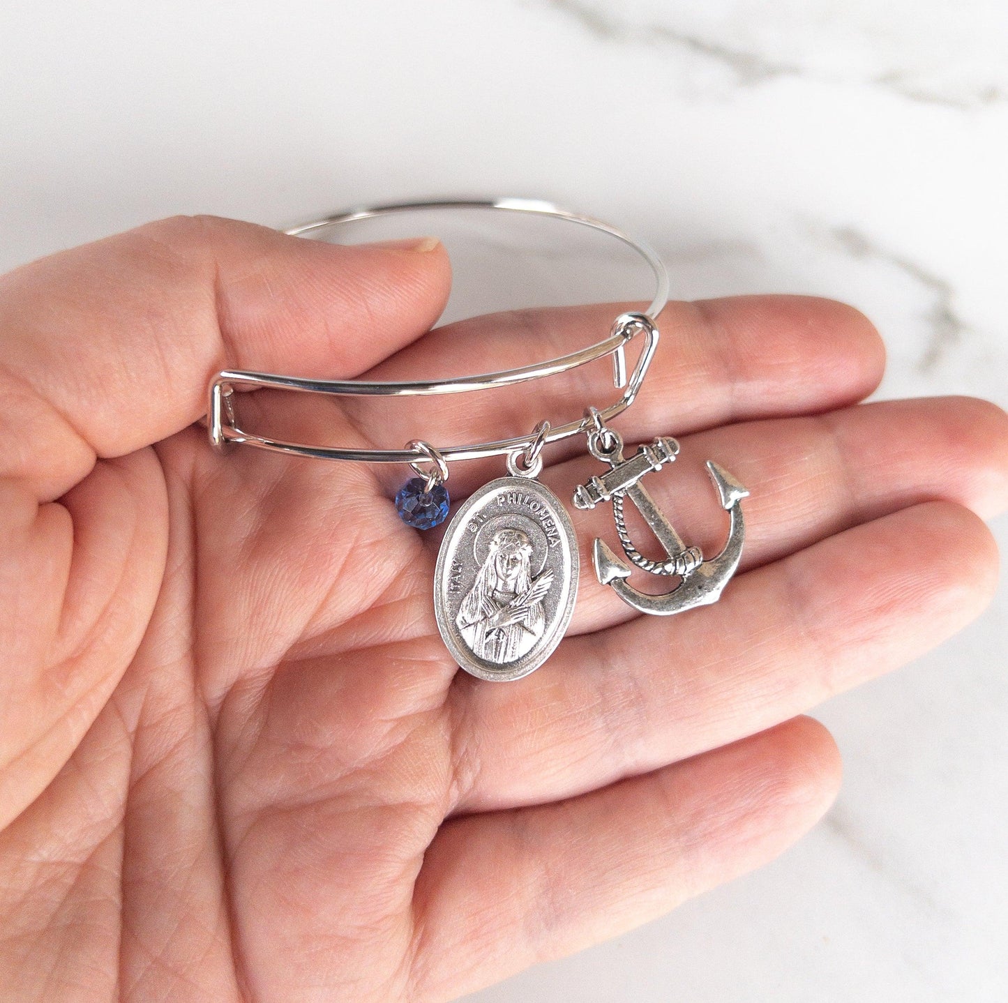 St. Philomena Catholic Bangle Bracelet