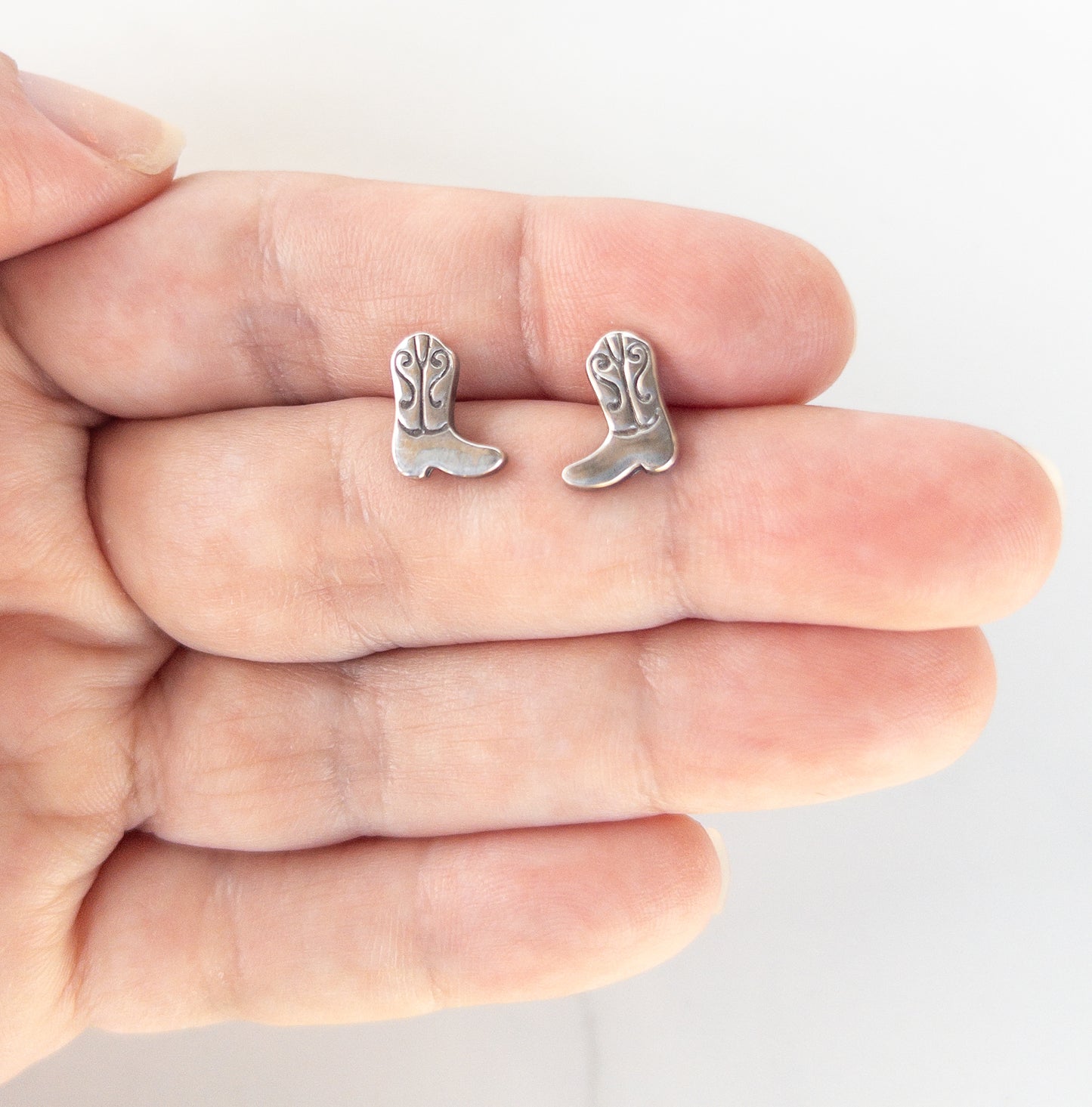 Sterling Silver Cowboy Boot Stud Earrings – Rodeo-Inspired Western Jewelry