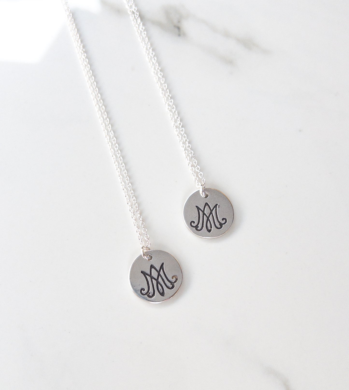 Auspice Maria Necklace in Sterling Silver - Marian Monogram Pendant