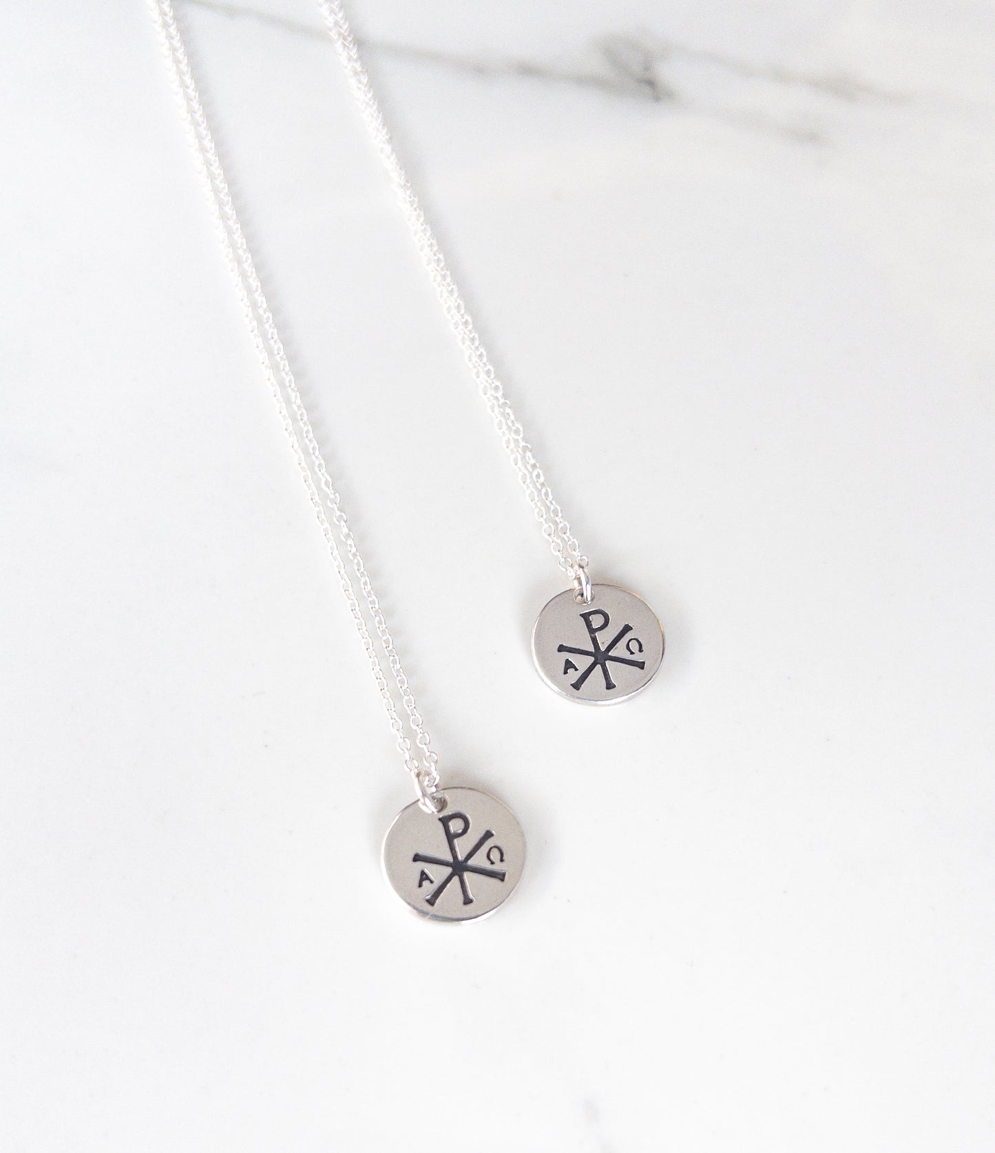 Sterling Silver Chi Rho Necklace with Alpha and Omega