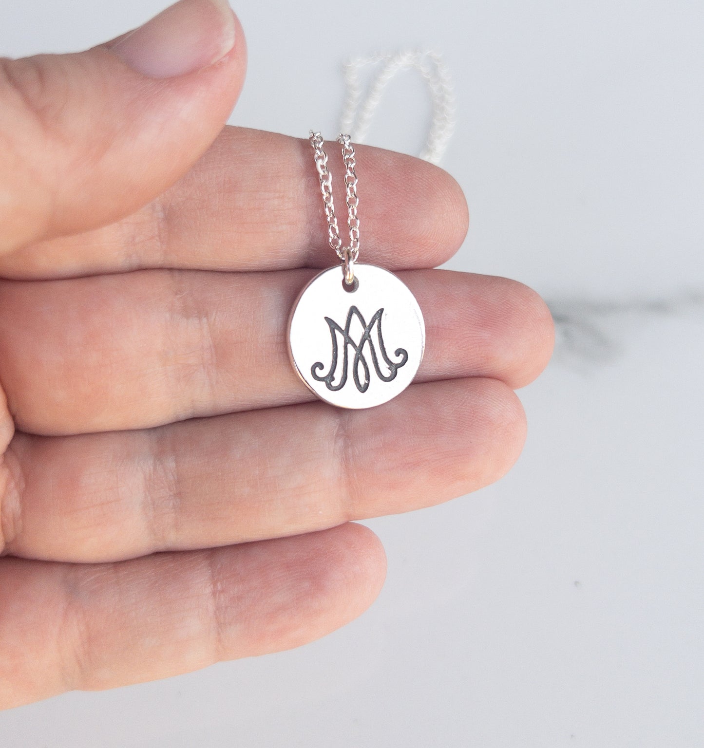 Auspice Maria Necklace in Sterling Silver - Marian Monogram Pendant