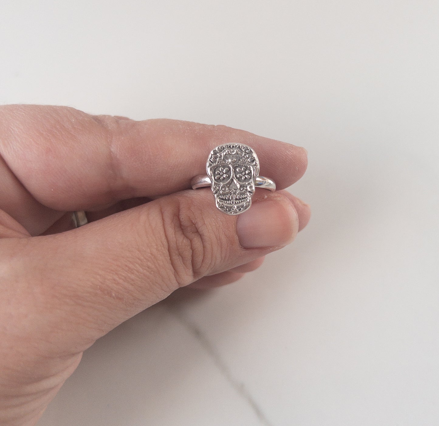 Memento Mori Sugar Skull Ring – Sterling Silver Catholic Jewelry