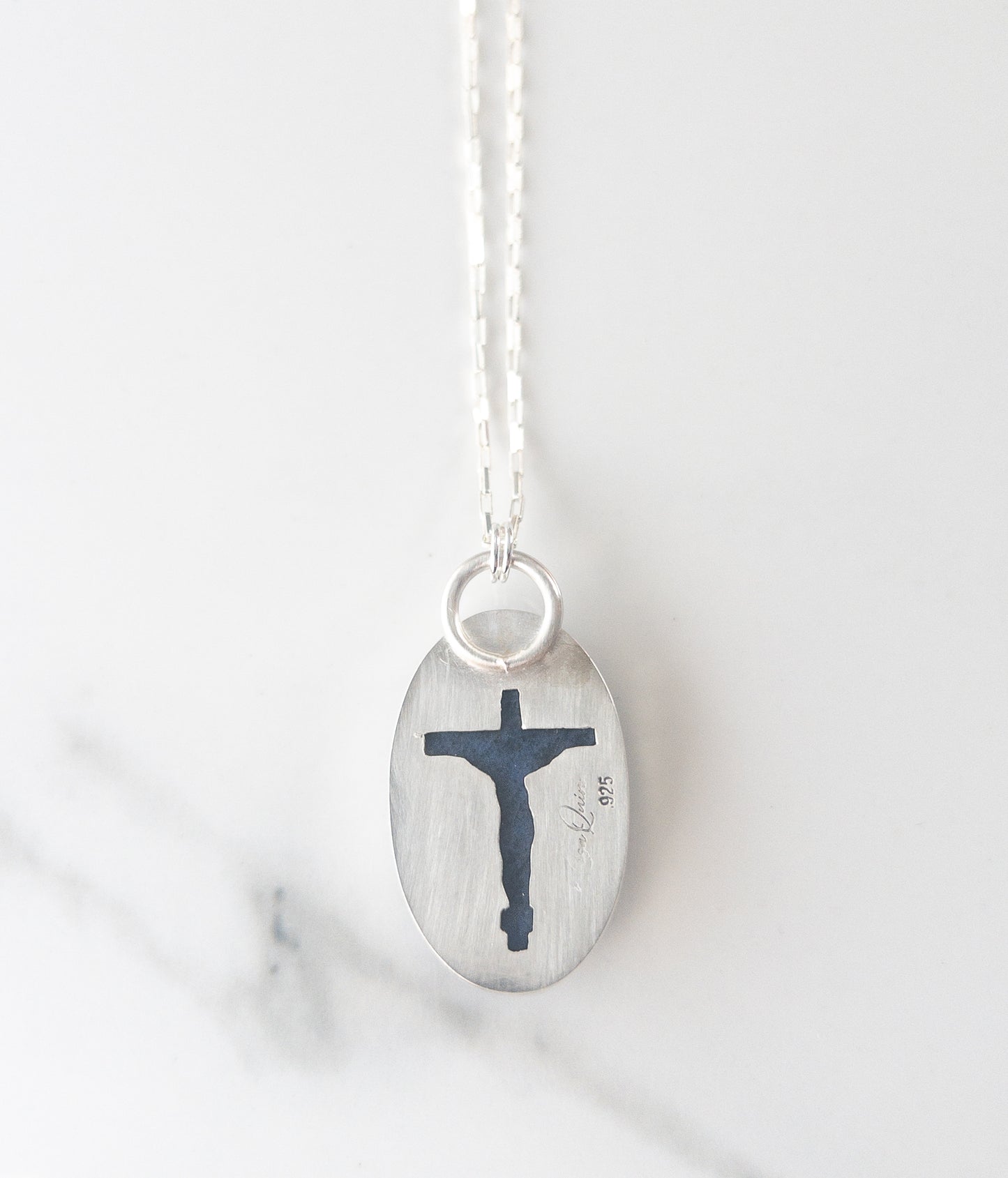 Hidden Crucifix Necklace- Sterling Silver and Dark Blue Dumortierite Gemstone