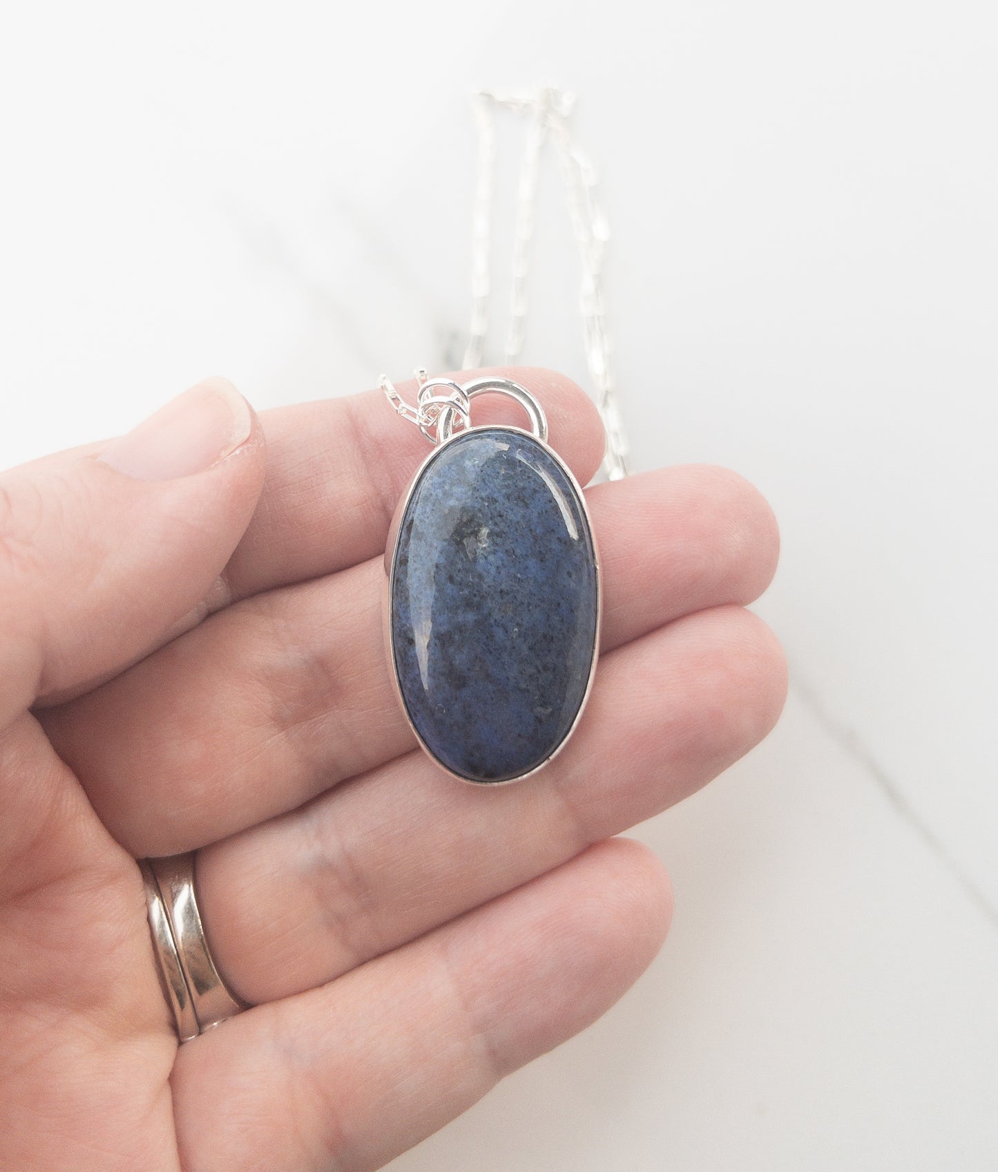 Hidden Crucifix Necklace- Sterling Silver and Dark Blue Dumortierite Gemstone