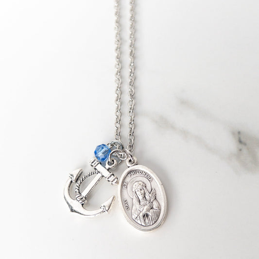 St Philomena and Anchor Patron Saint Necklace
