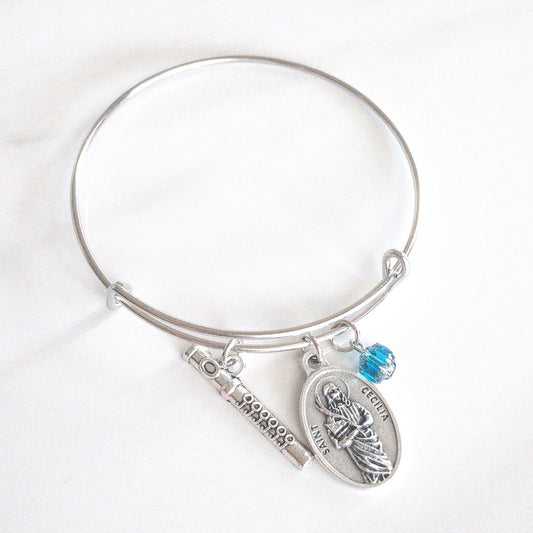 St Cecilia and Flute Bangle Bracelet - Sagely Sparrow