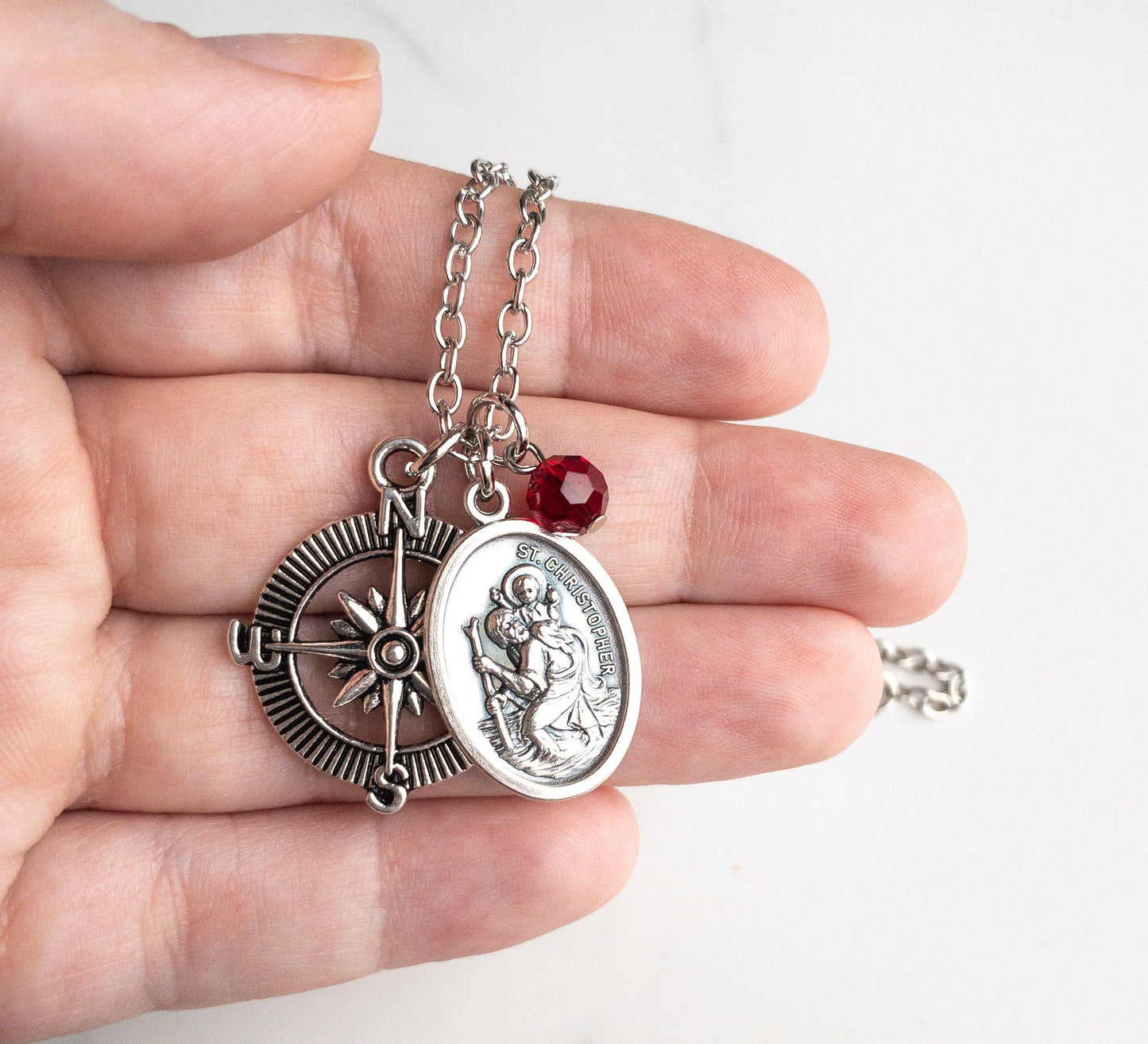 St Christopher Compass Necklace - Sagely Sparrow