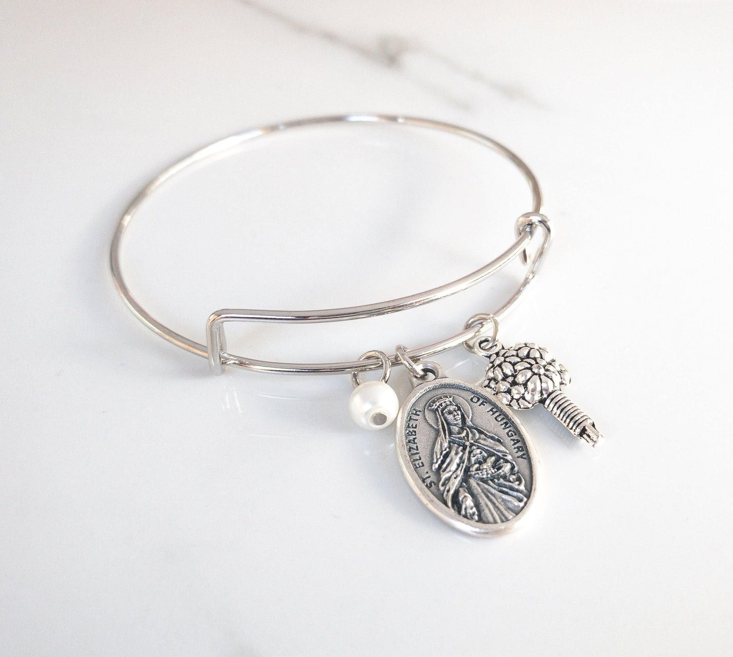 St Elizabeth of Hungary Bangle Bracelet for Brides - Sagely Sparrow