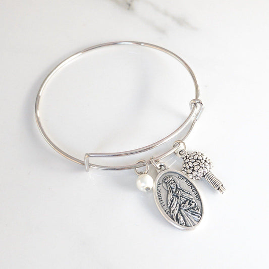 St Elizabeth of Hungary Bangle Bracelet for Brides - Sagely Sparrow