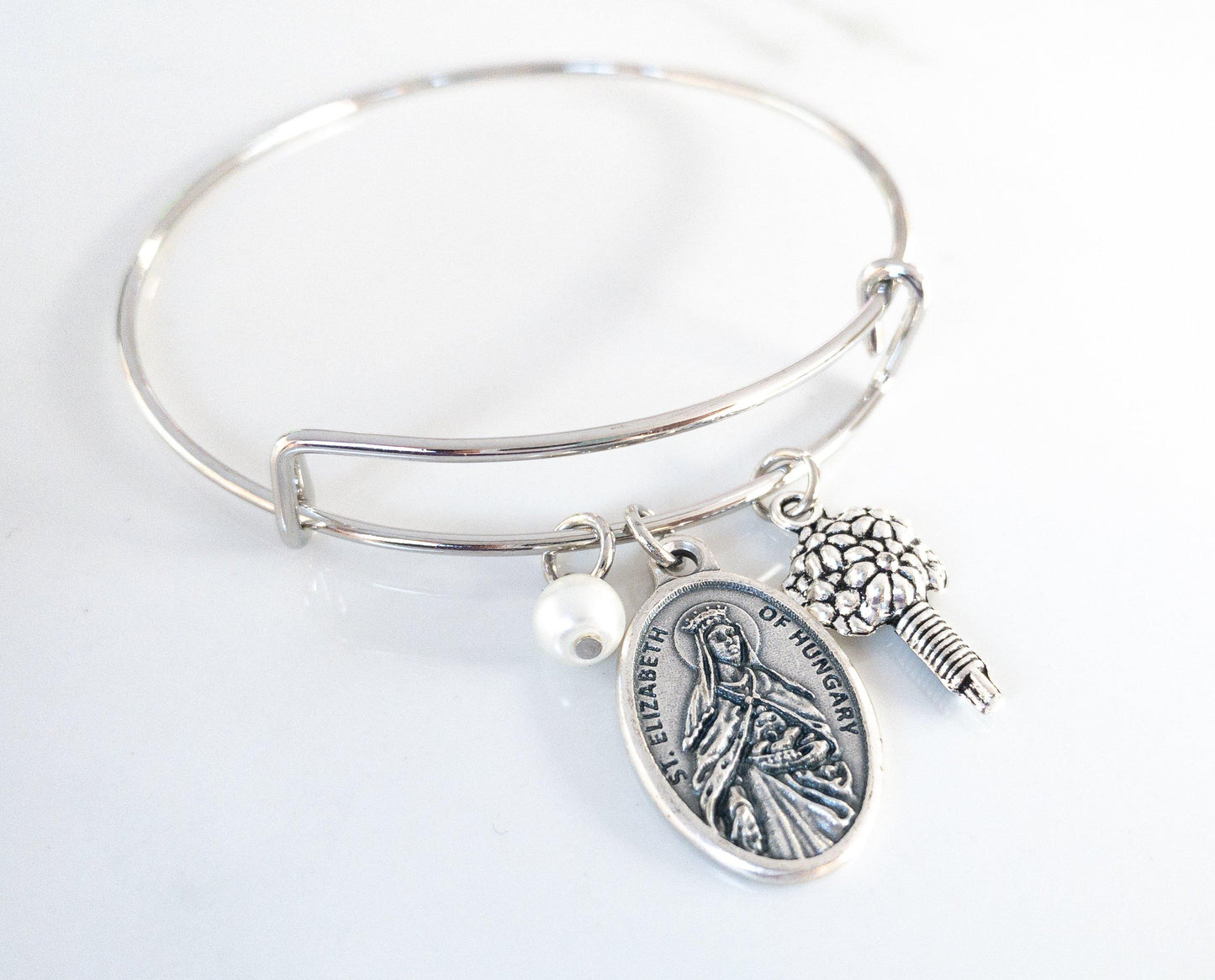 St Elizabeth of Hungary Bangle Bracelet for Brides - Sagely Sparrow