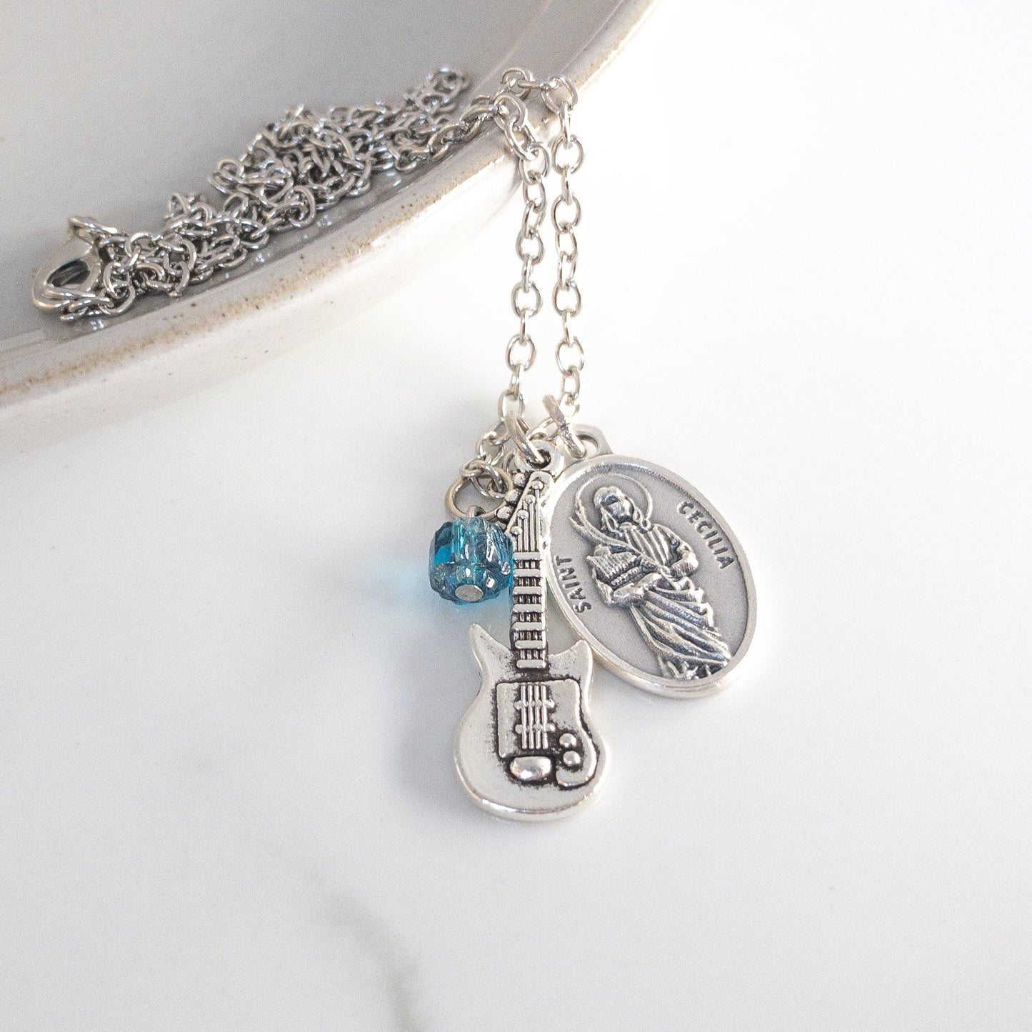 St Cecilia and Guitar Necklace - Sagely Sparrow