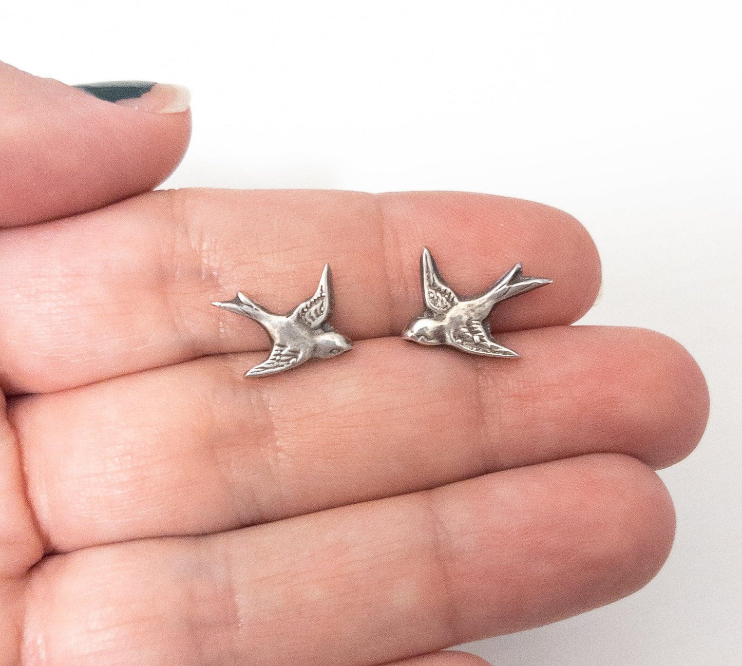 Sterling Silver Bird Stud Earrings