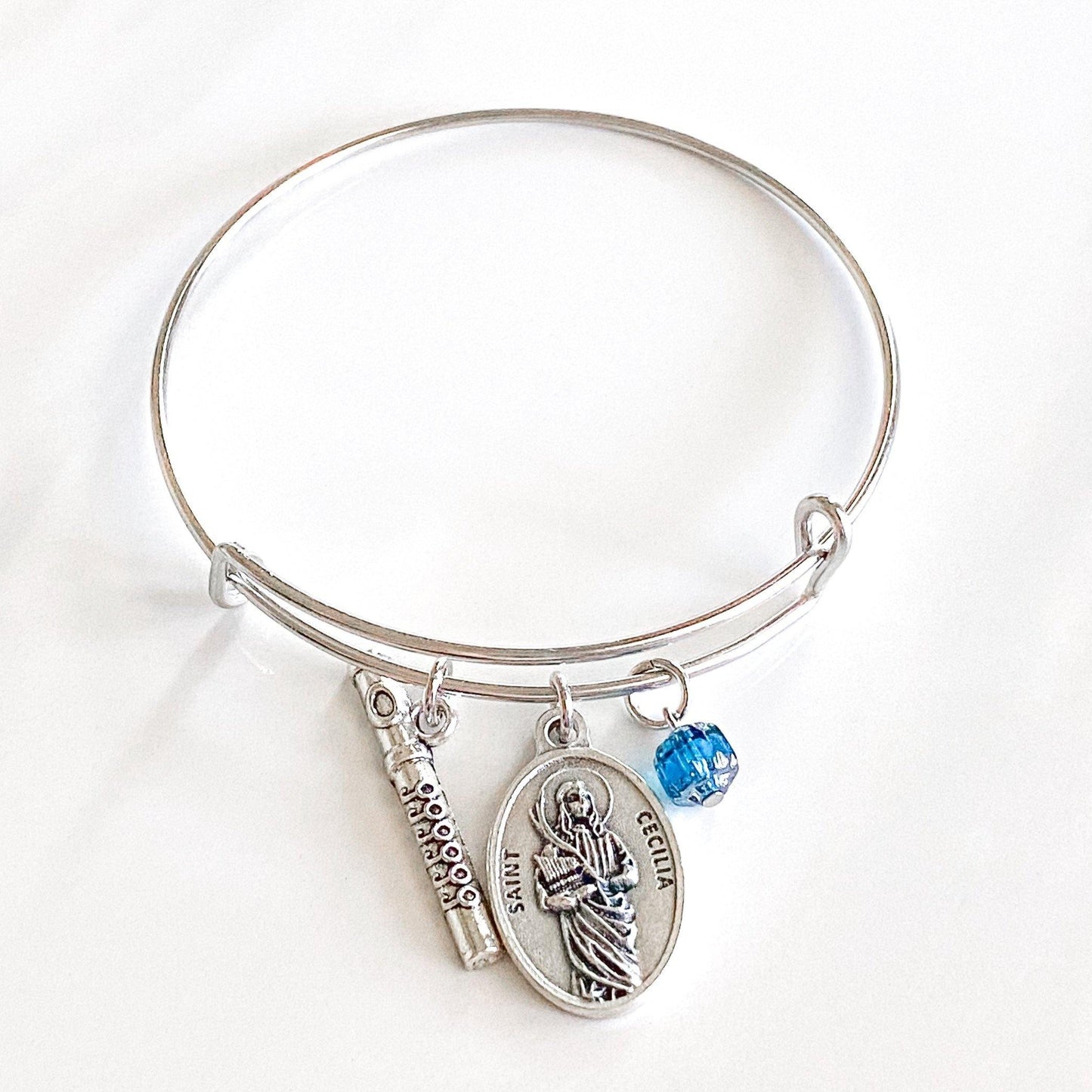 St Cecilia and Flute Bangle Bracelet - Sagely Sparrow