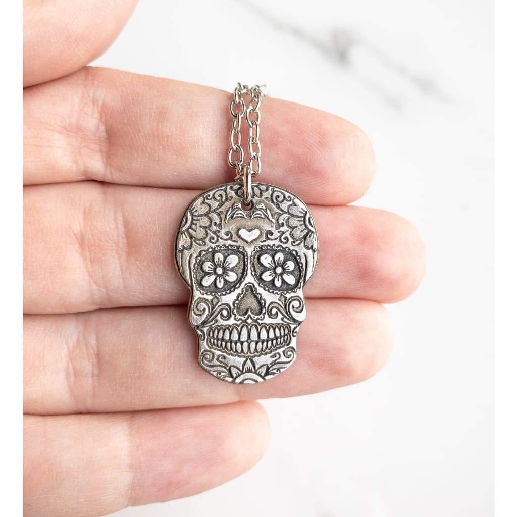 Flowers and Hearts Sugar Skull Necklace - Necklace