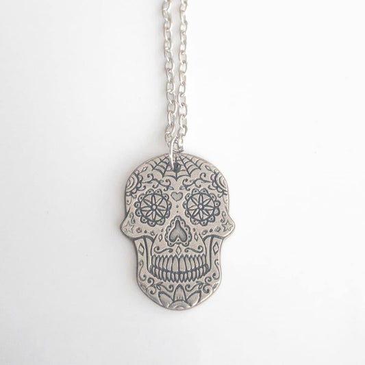 Spiderweb Sugar Skull Necklace - Necklace
