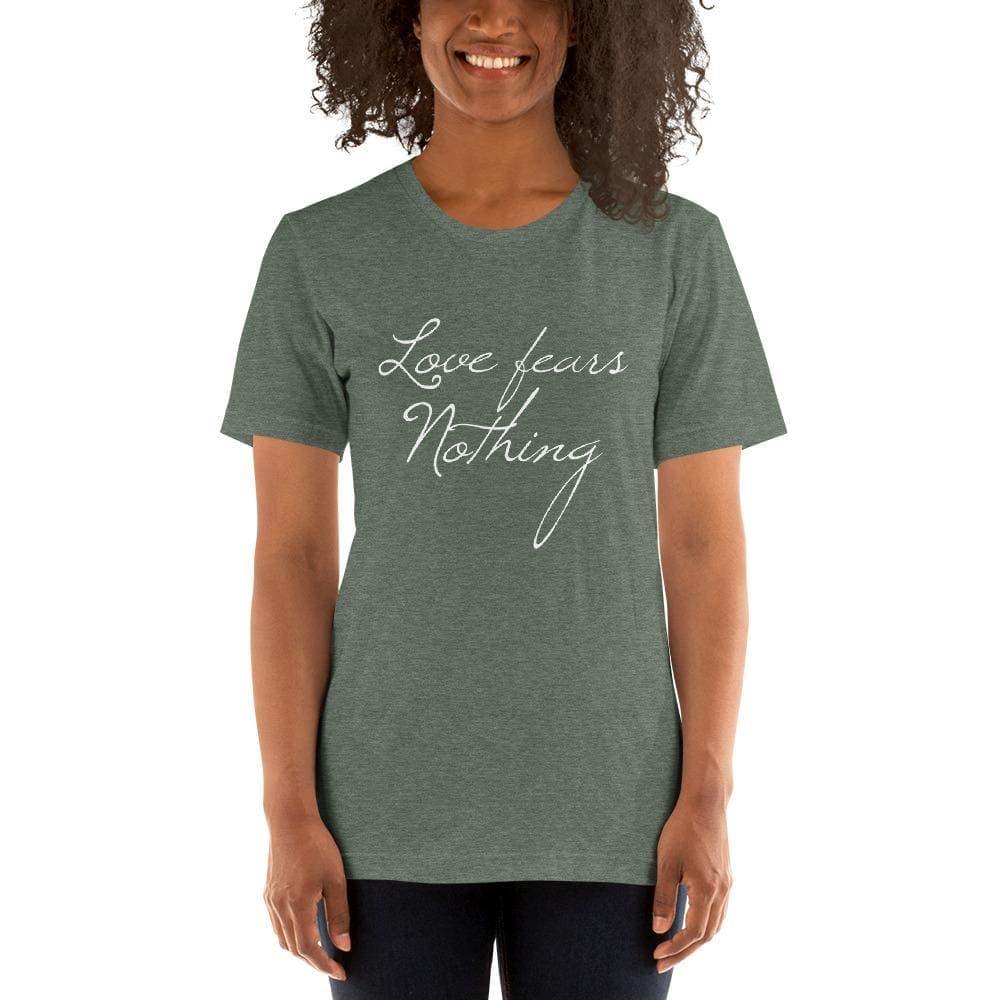 St Faustina Love Fears Nothing Quote Tee - Heather Forest /