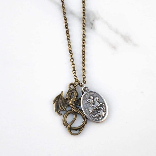 St George and Dragon Necklace - Saint Necklace