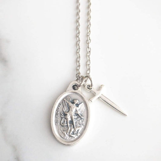 St Michael Archangel and Guardian Angel Necklace - Saint