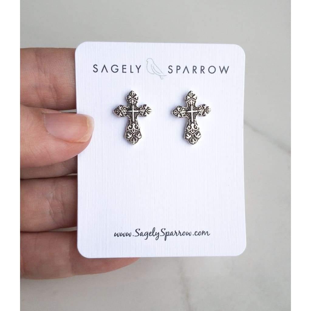 Sterling Silver Cross Stud Earrings - Earrings