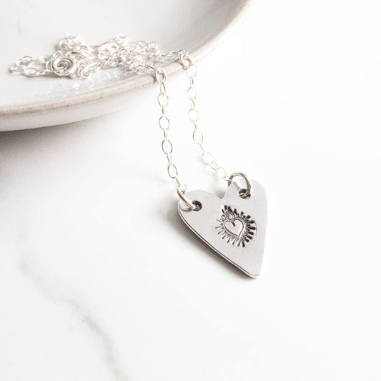 Sterling Silver Sacred Heart of Jesus Necklace - Necklace