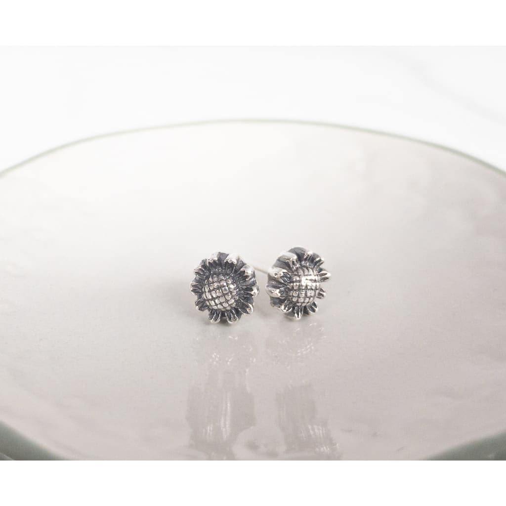 Sterling Silver Sunflower Stud Earrings - Earrings