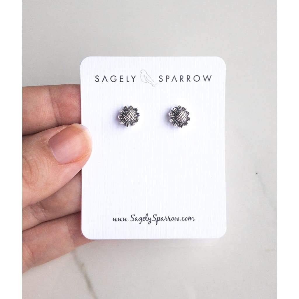 Sterling Silver Sunflower Stud Earrings - Earrings