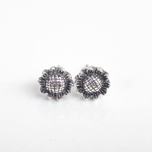 Sterling Silver Sunflower Stud Earrings - Earrings