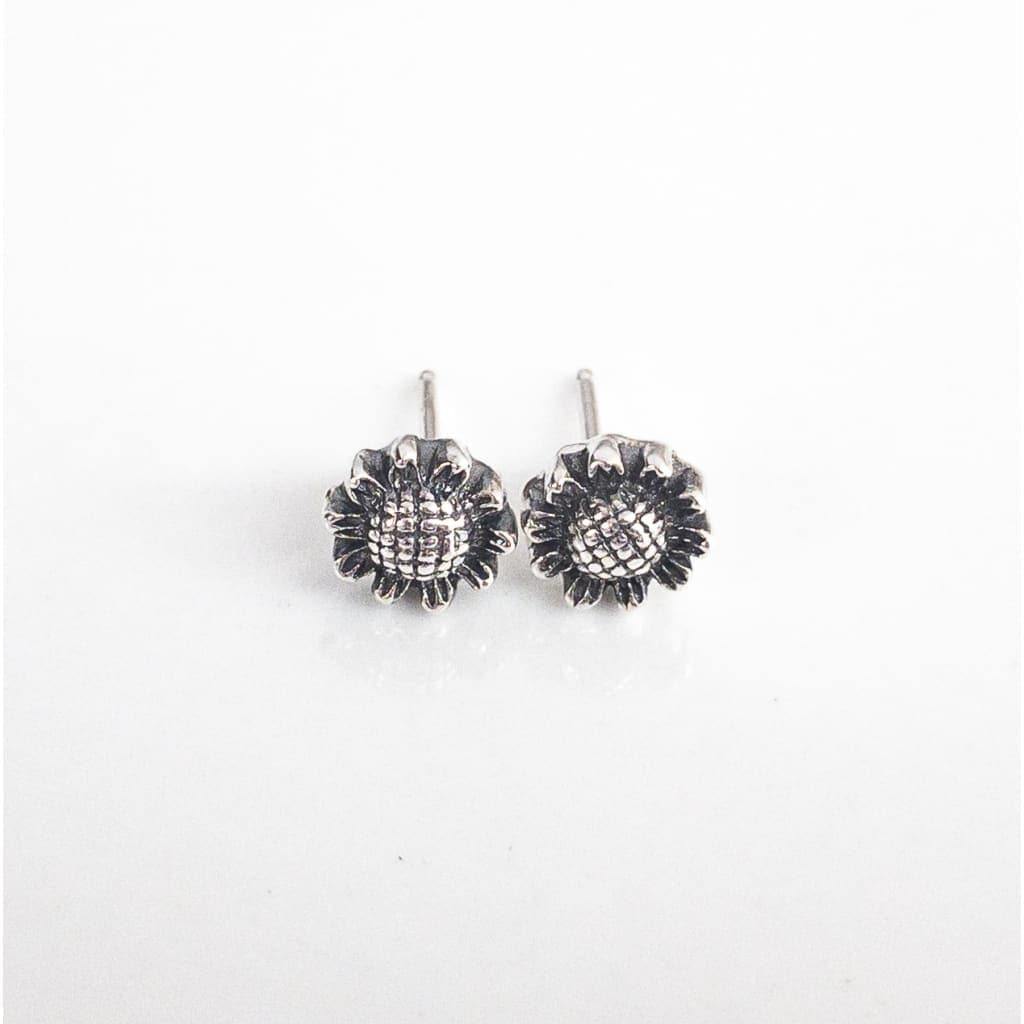 Sterling Silver Sunflower Stud Earrings - Earrings