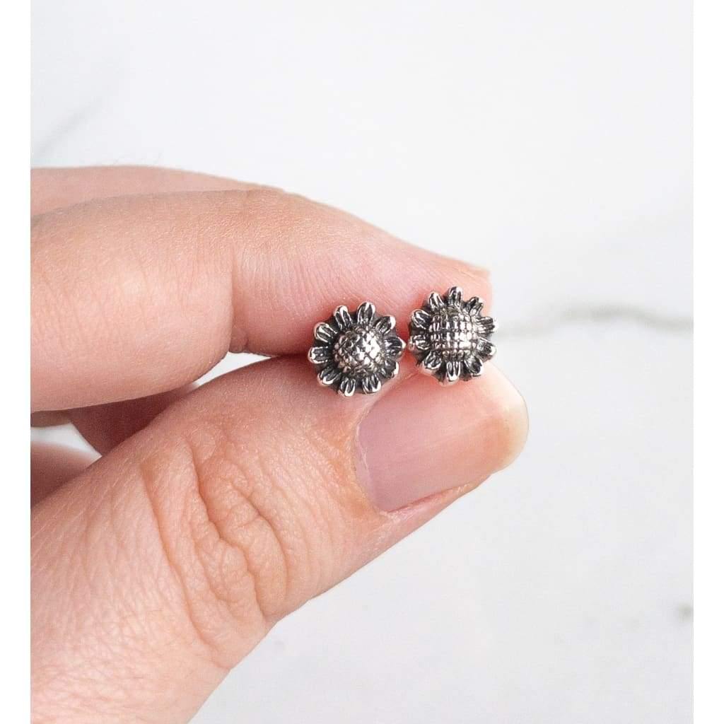 Sterling Silver Sunflower Stud Earrings - Earrings