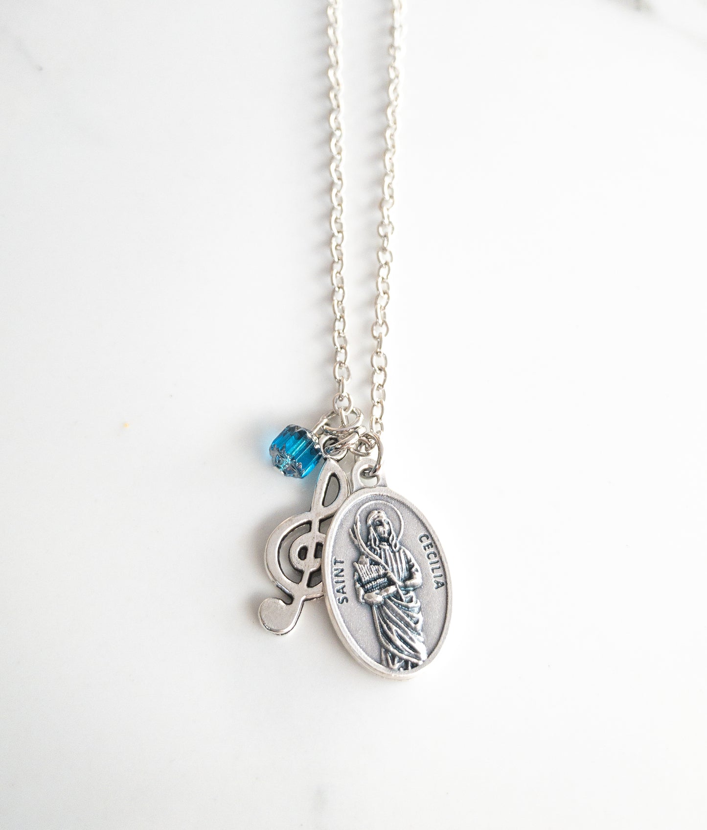 St. Cecilia Treble Clef Necklace – Patron Saint of Musicians | Catholic Confirmation Gift