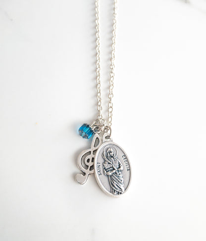 St. Cecilia Treble Clef Necklace – Patron Saint of Musicians | Catholic Confirmation Gift