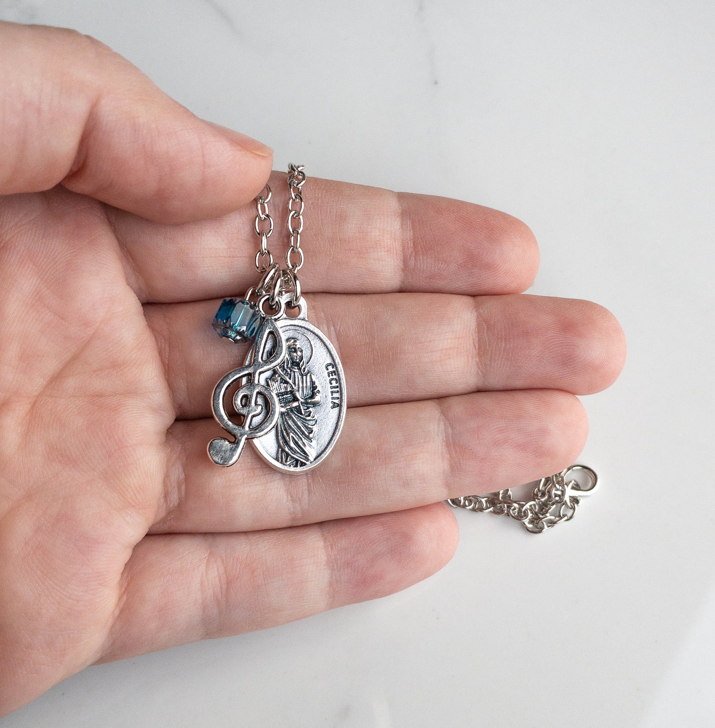 St. Cecilia Treble Clef Necklace – Patron Saint of Musicians | Catholic Confirmation Gift