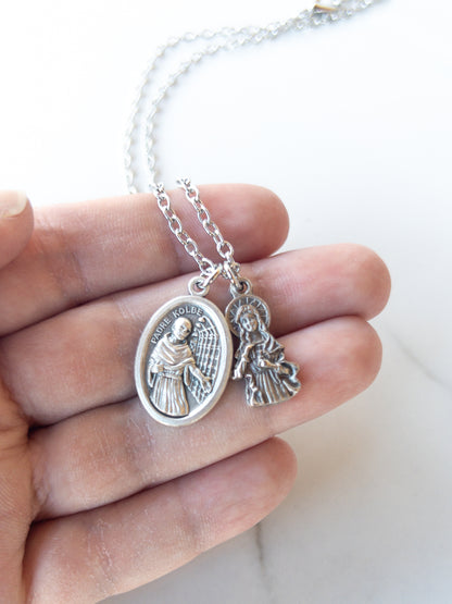 St Maximilian Kolbe & Immaculate Heart of Mary Necklace