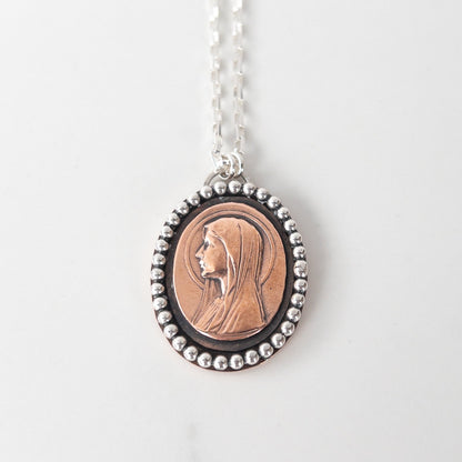 Blessed Mother Copper and Sterling Silver Mixed Metal Necklace