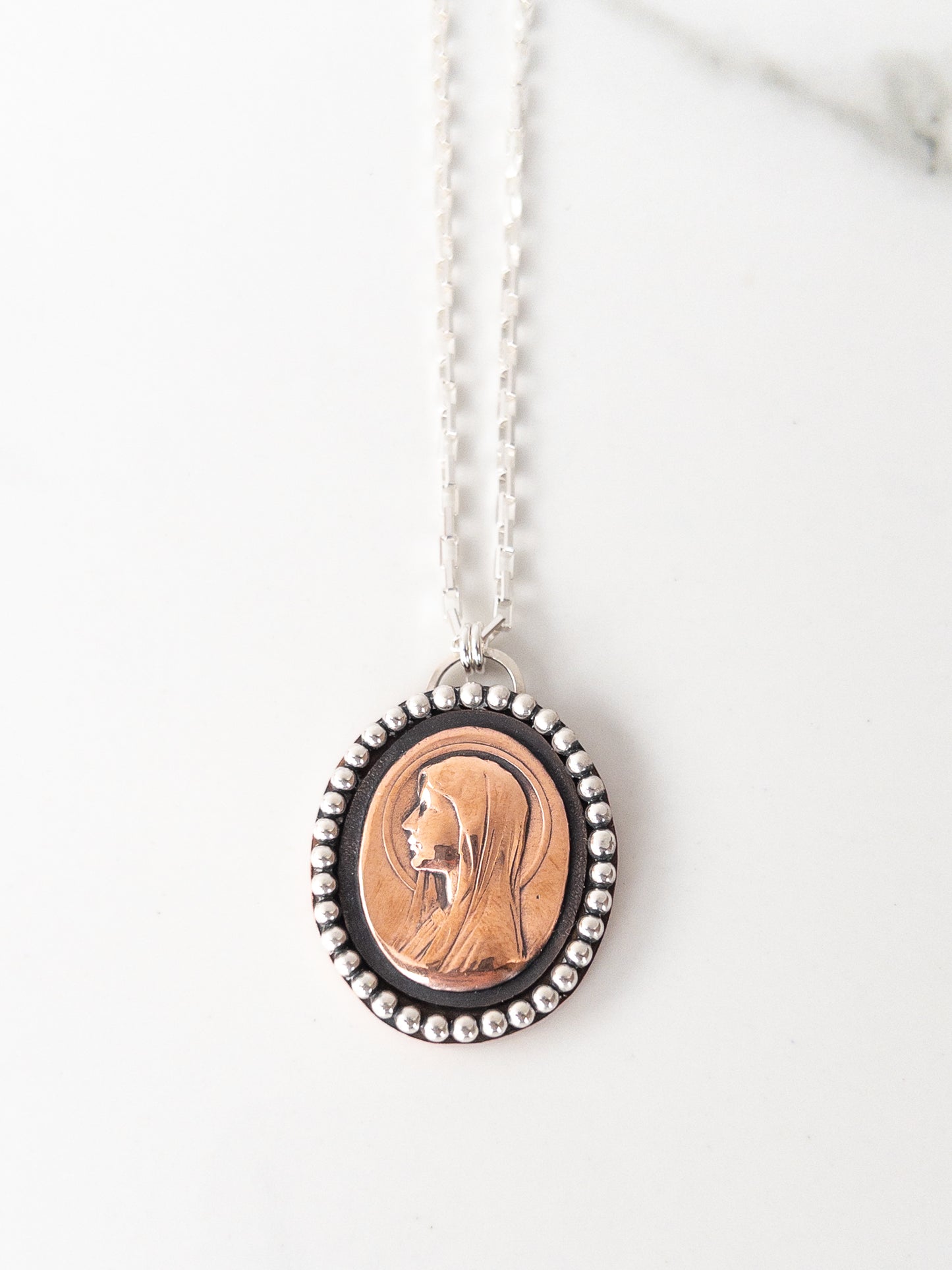 Blessed Mother Copper and Sterling Silver Mixed Metal Necklace