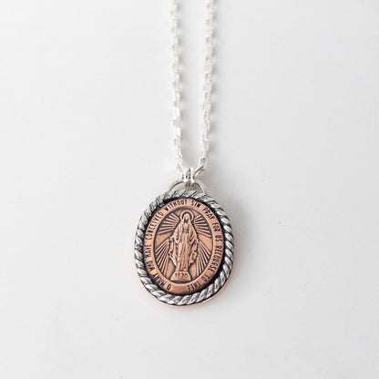 Copper Miraculous Medal Necklace with Sterling Silver