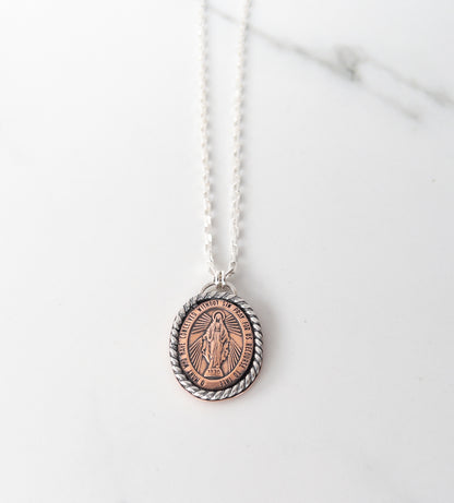 Copper Miraculous Medal Necklace with Sterling Silver