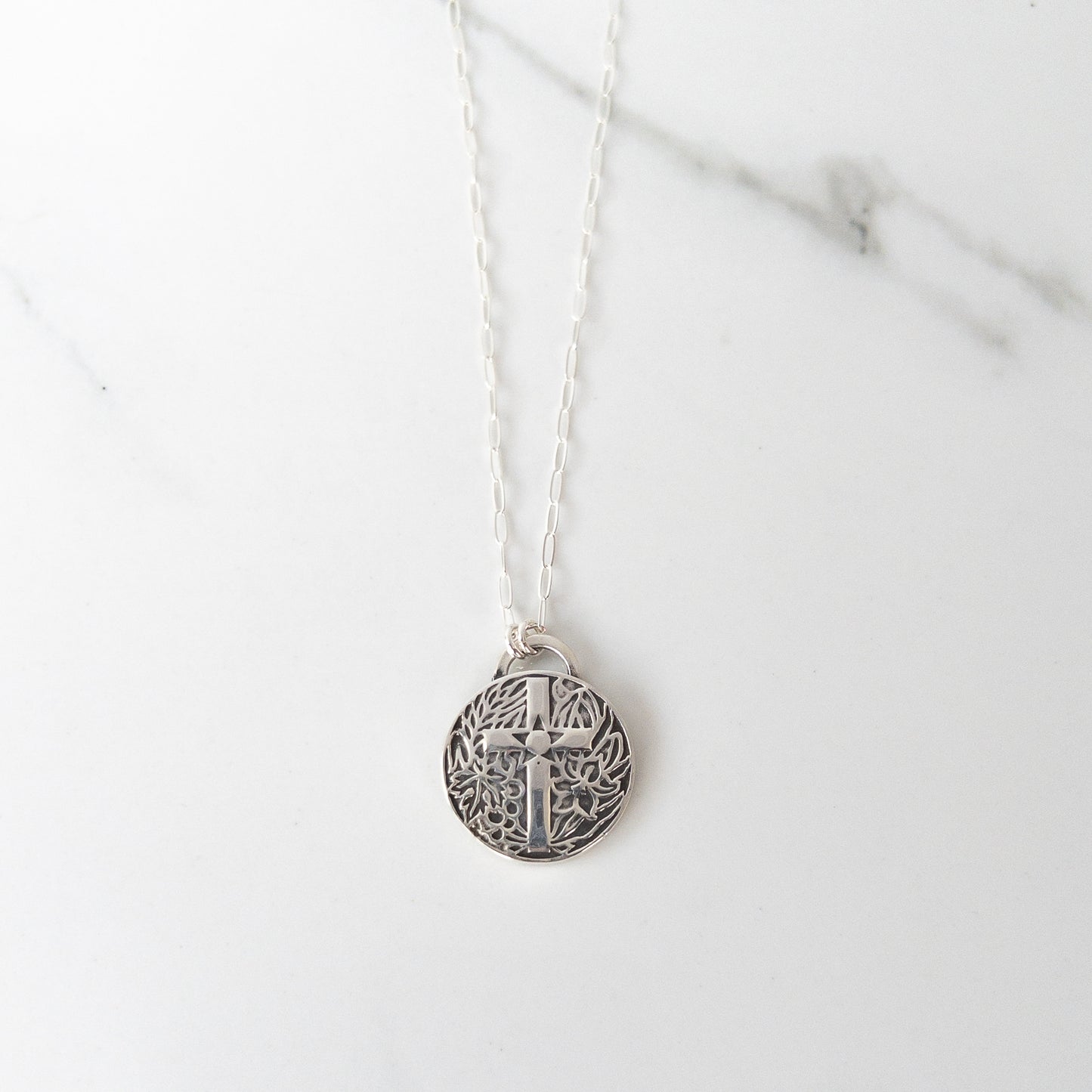 Round Floral Cross Necklace