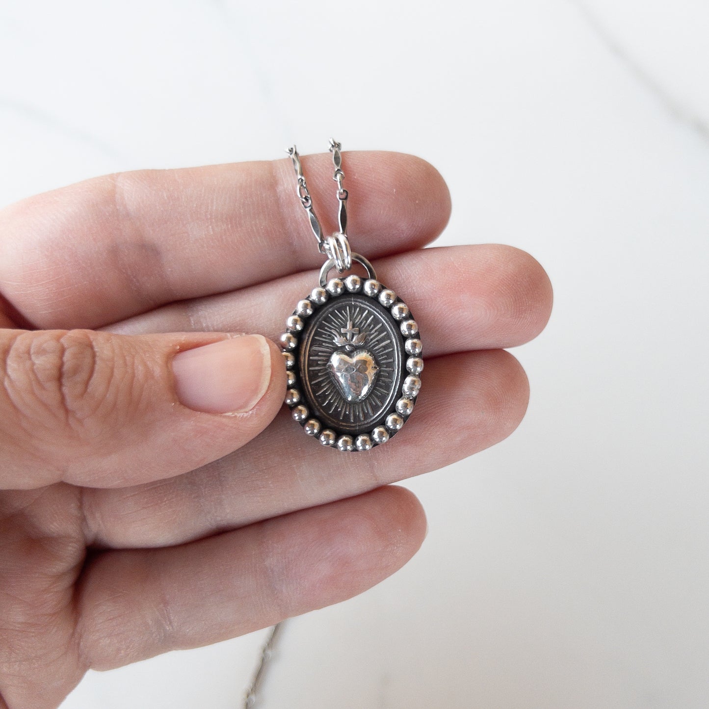 Vintage Inspired Sacred Heart Necklace