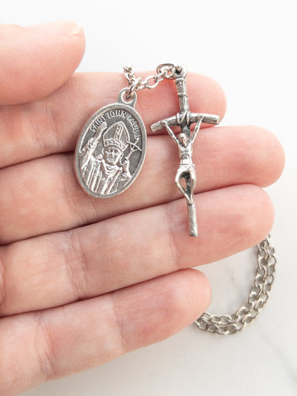 St. John Paul II Necklace with Papal Crucifix and Our Lady of Czestochowa