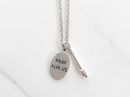 St. Luke Necklace with Paintbrush Charm, Patron Saint of Artists