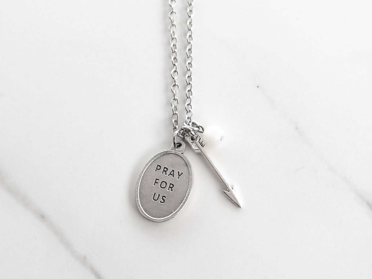 Saint Ursula Necklace with Arrow Charm | Catholic Confirmation Gift for Girls