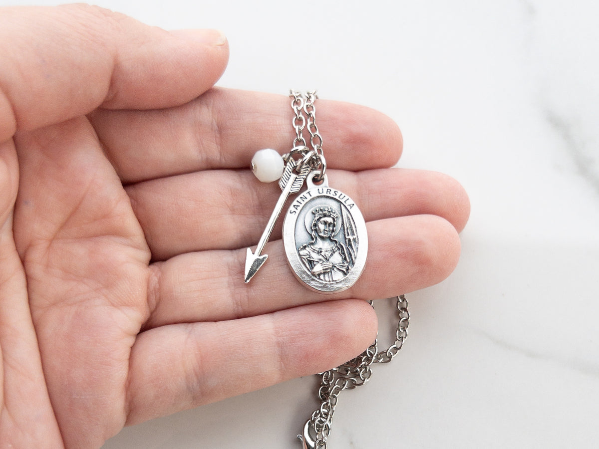 Saint Ursula Necklace with Arrow Charm | Catholic Confirmation Gift for Girls