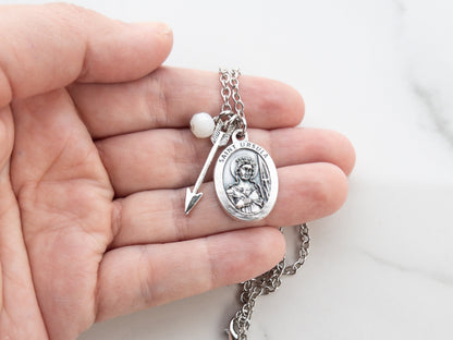 Saint Ursula Necklace with Arrow Charm | Catholic Confirmation Gift for Girls