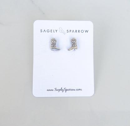 Sterling Silver Cowboy Boot Stud Earrings – Rodeo-Inspired Western Jewelry