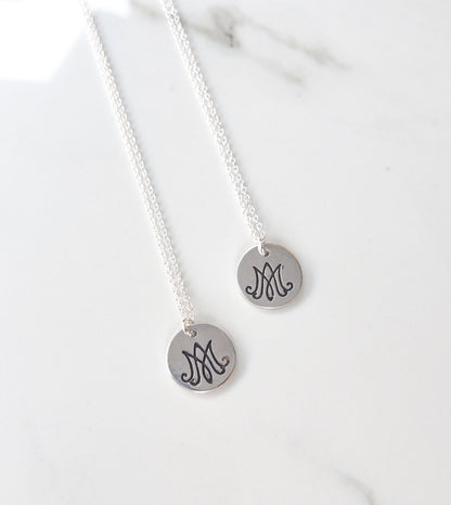 Auspice Maria Necklace in Sterling Silver - Marian Monogram Pendant