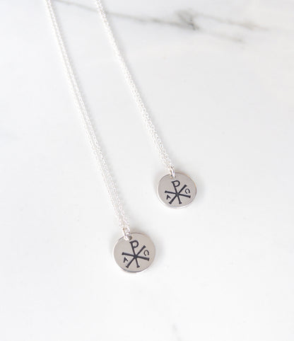 Sterling Silver Chi Rho Necklace with Alpha and Omega
