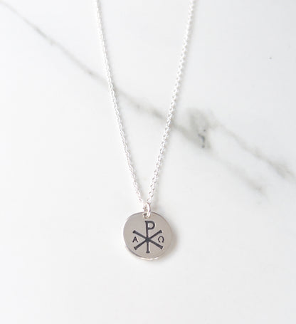 Sterling Silver Chi Rho Necklace with Alpha and Omega
